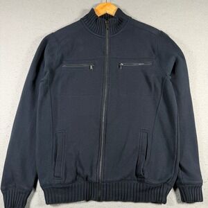 Calvin Klein Mens Full Zip Mock Neck Sweater Jacket Navy Blue Size M Classic